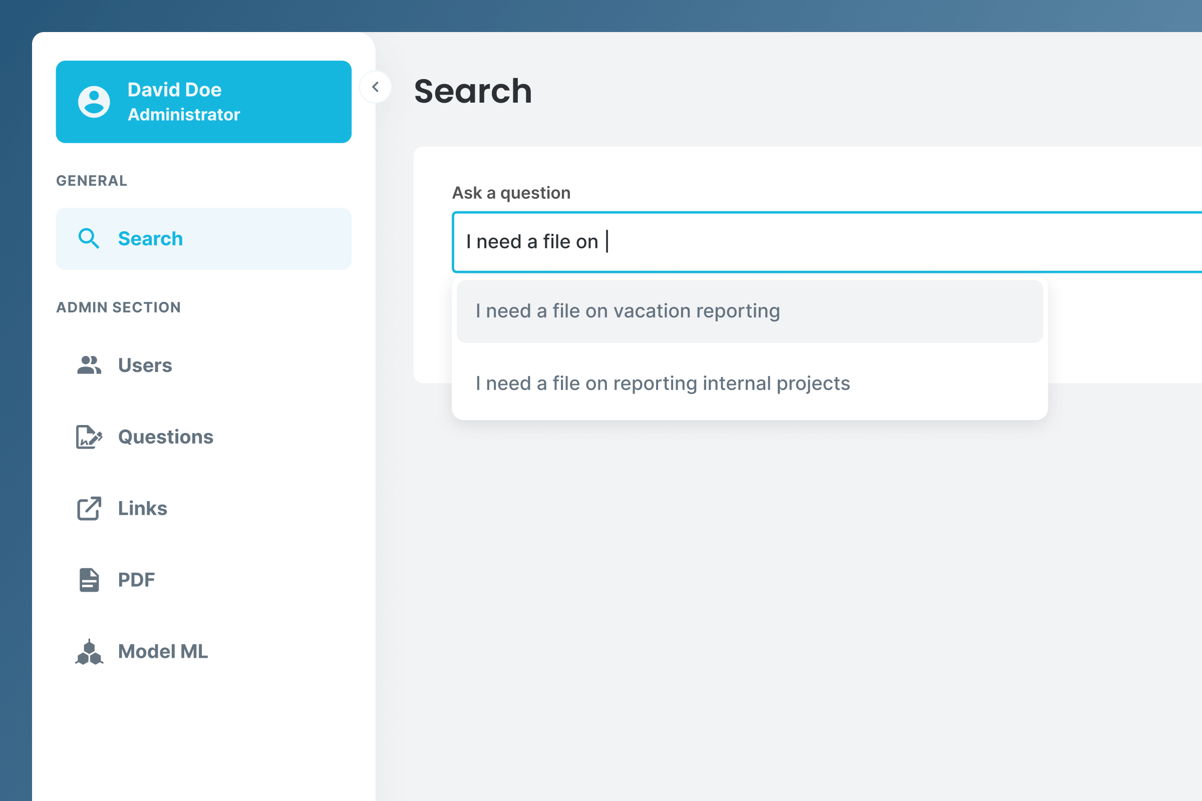 Graphic shows design of AI knowledge Database application developed by Fingoweb - software development company