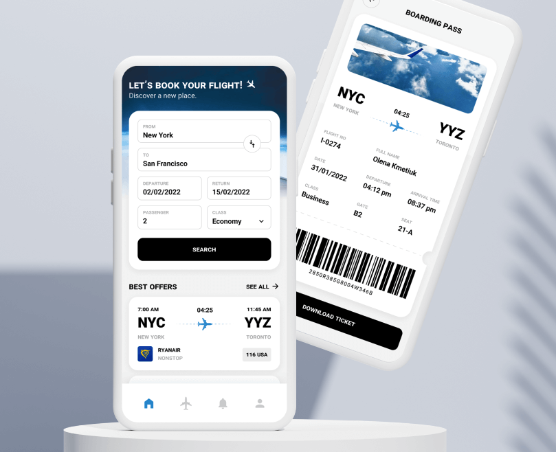 Mobile app development company Fingoweb - Flight Booking Mobile App